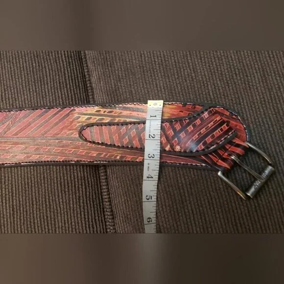 Red Black Wide Leather Waist Belt Size S 30 Vintage Statement Cincher - Picture 6 of 9